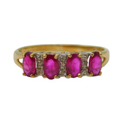9ct Yellow Gold, Ruby & Diamond Four-Stone Dress Ring Vintage London
