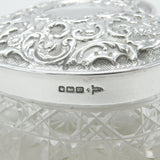 Edwardian Sterling Silver & Cut Glass Heart Shaped Trinket Pot 1904 Sheffield