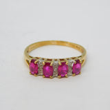 9ct Yellow Gold, Ruby & Diamond Four-Stone Dress Ring Vintage London