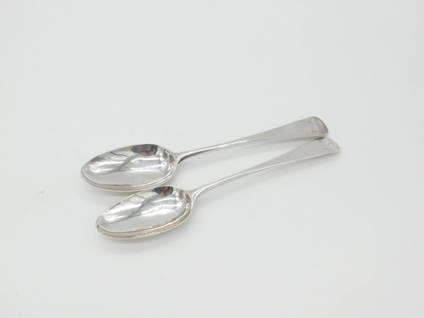 Early Georgian Sterling Silver Pair of Bright Cut Serving Spoons 1766 London