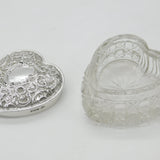 Edwardian Sterling Silver & Cut Glass Heart Shaped Trinket Pot 1904 Sheffield