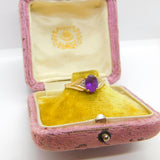9ct Yellow Gold, Amethyst & Diamond Flanked Dress Ring Vintage c1990 Birmingham