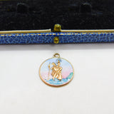 9ct Rose Gold & Sunset Tone Enamel St Christopher Travel Charm Pendant Vintage