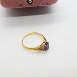 9ct Yellow Gold, Amethyst & Diamond Flanked Dress Ring Vintage c1990 Birmingham