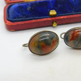 Iona Scottish Sterling Silver Cabochon Moss Agate Screw Back Earrings Antique
