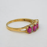 9ct Yellow Gold, Ruby & Diamond Four-Stone Dress Ring Vintage London