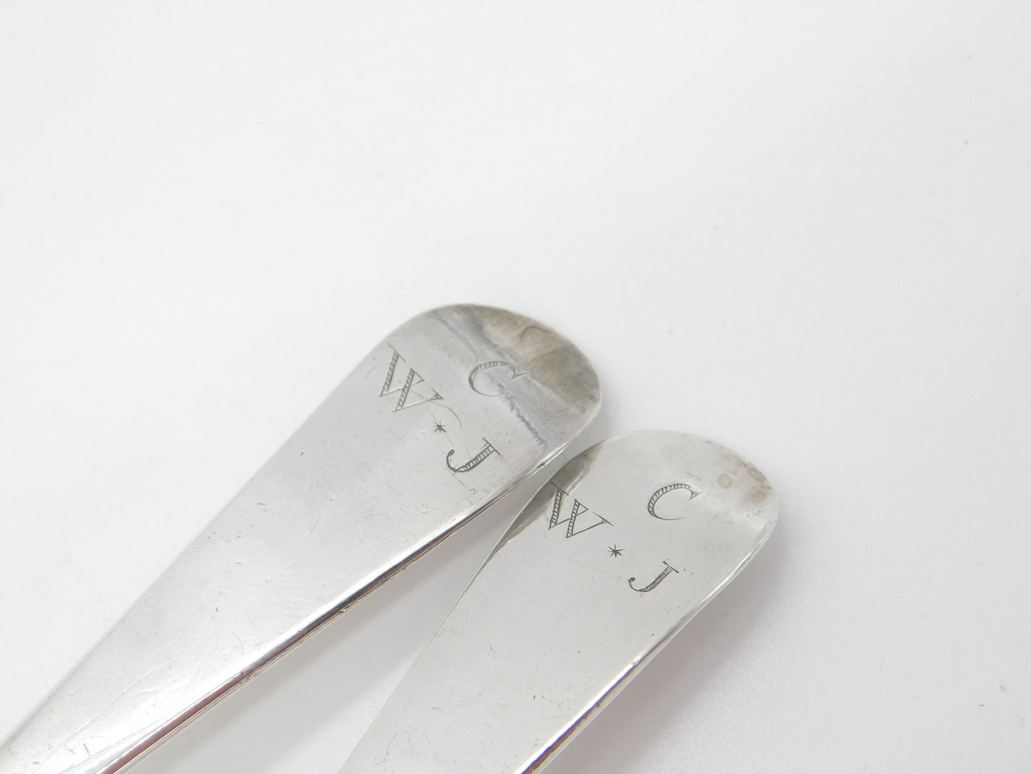 Early Georgian Sterling Silver Pair of Bright Cut Serving Spoons 1766 London