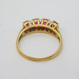 9ct Yellow Gold, Ruby & Diamond Four-Stone Dress Ring Vintage London