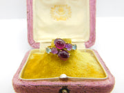 9ct Gold, Cabochon Garnet, Amethyst, Topaz Crossover Ring Vintage c1980