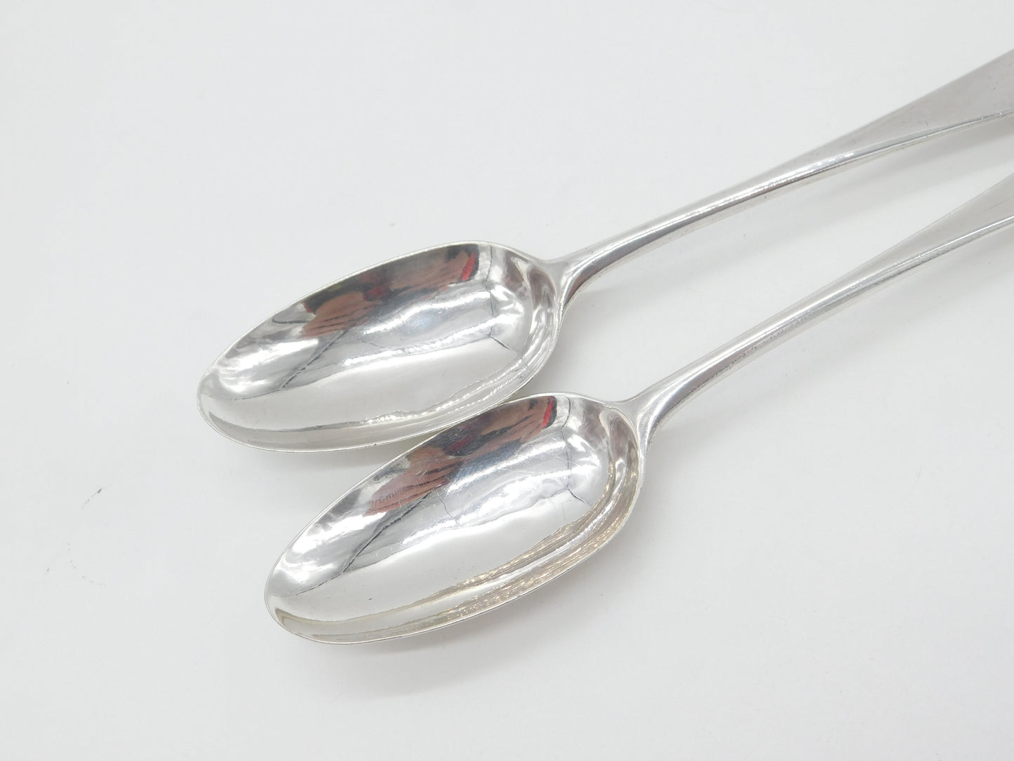 Early Georgian Sterling Silver Pair of Bright Cut Serving Spoons 1766 London