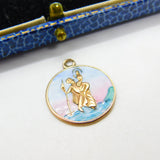 9ct Rose Gold & Sunset Tone Enamel St Christopher Travel Charm Pendant Vintage