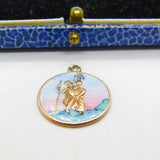 9ct Rose Gold & Sunset Tone Enamel St Christopher Travel Charm Pendant Vintage