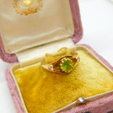 18ct Yellow Gold, Peridot & 0.1ct Diamond Art Nouveau Style Ring Vintage c1970
