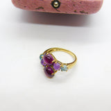 9ct Gold, Cabochon Garnet, Amethyst, Topaz Crossover Ring Vintage c1980