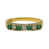 18ct Yellow Gold, 0.2ct Diamond & Emerald Seven-Stone Dress Ring Vintage