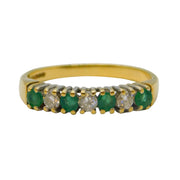 18ct Yellow Gold, 0.2ct Diamond & Emerald Seven-Stone Dress Ring Vintage