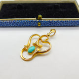 Art Nouveau 10ct Gold & Cabochon Turquoise Lavalier Drop Pendant Antique c1900