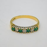 18ct Yellow Gold, 0.2ct Diamond & Emerald Seven-Stone Dress Ring Vintage