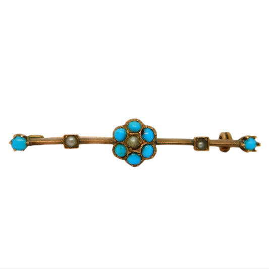 Gold Turquoise Pearl Antique Brooch Jewellery