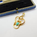 Art Nouveau 10ct Gold & Cabochon Turquoise Lavalier Drop Pendant Antique c1900