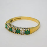 18ct Yellow Gold, 0.2ct Diamond & Emerald Seven-Stone Dress Ring Vintage