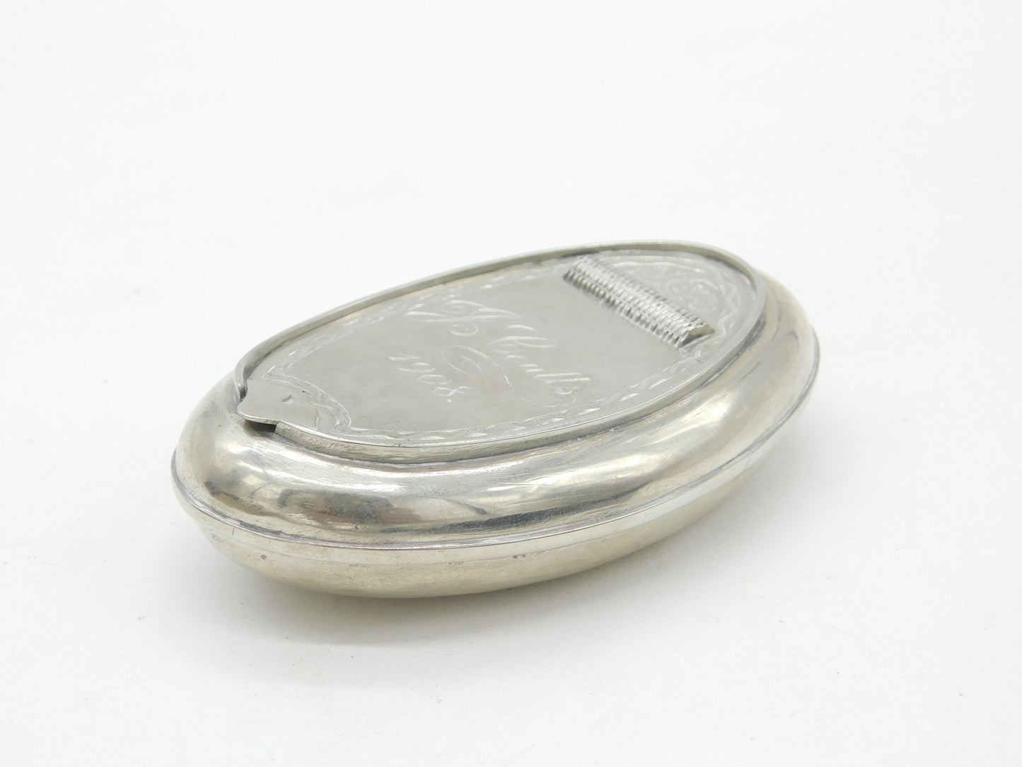 Edwardian Silver Plated Oval Form Snuff Box 'J. Coutts, 1908' Antique