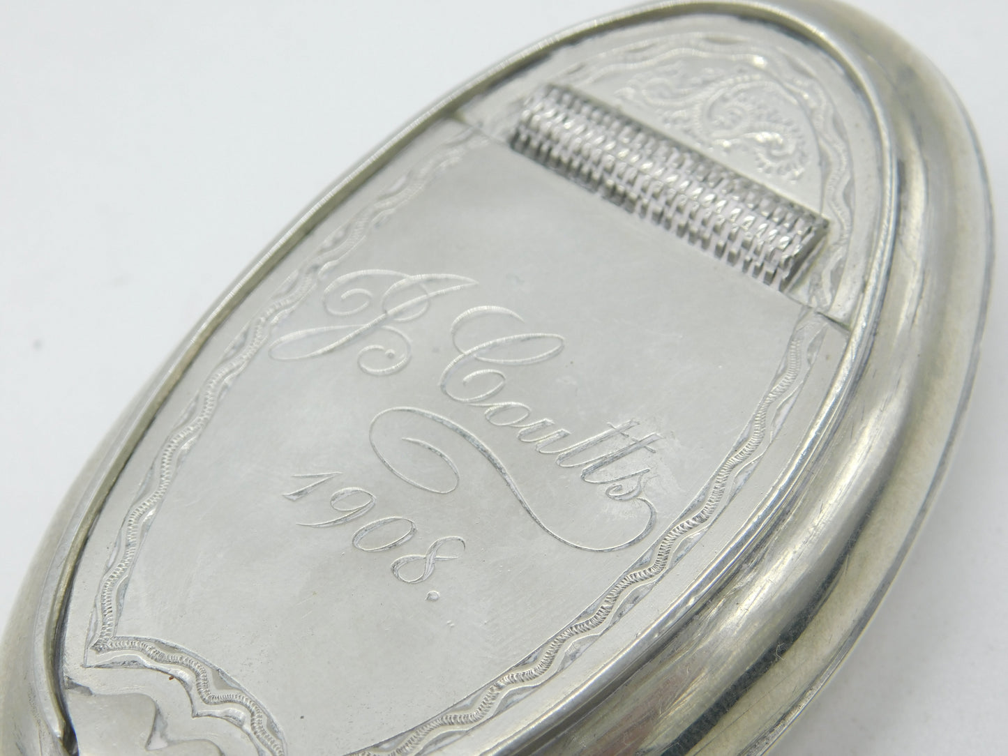 Edwardian Silver Plated Oval Form Snuff Box 'J. Coutts, 1908' Antique