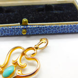 Art Nouveau 10ct Gold & Cabochon Turquoise Lavalier Drop Pendant Antique c1900