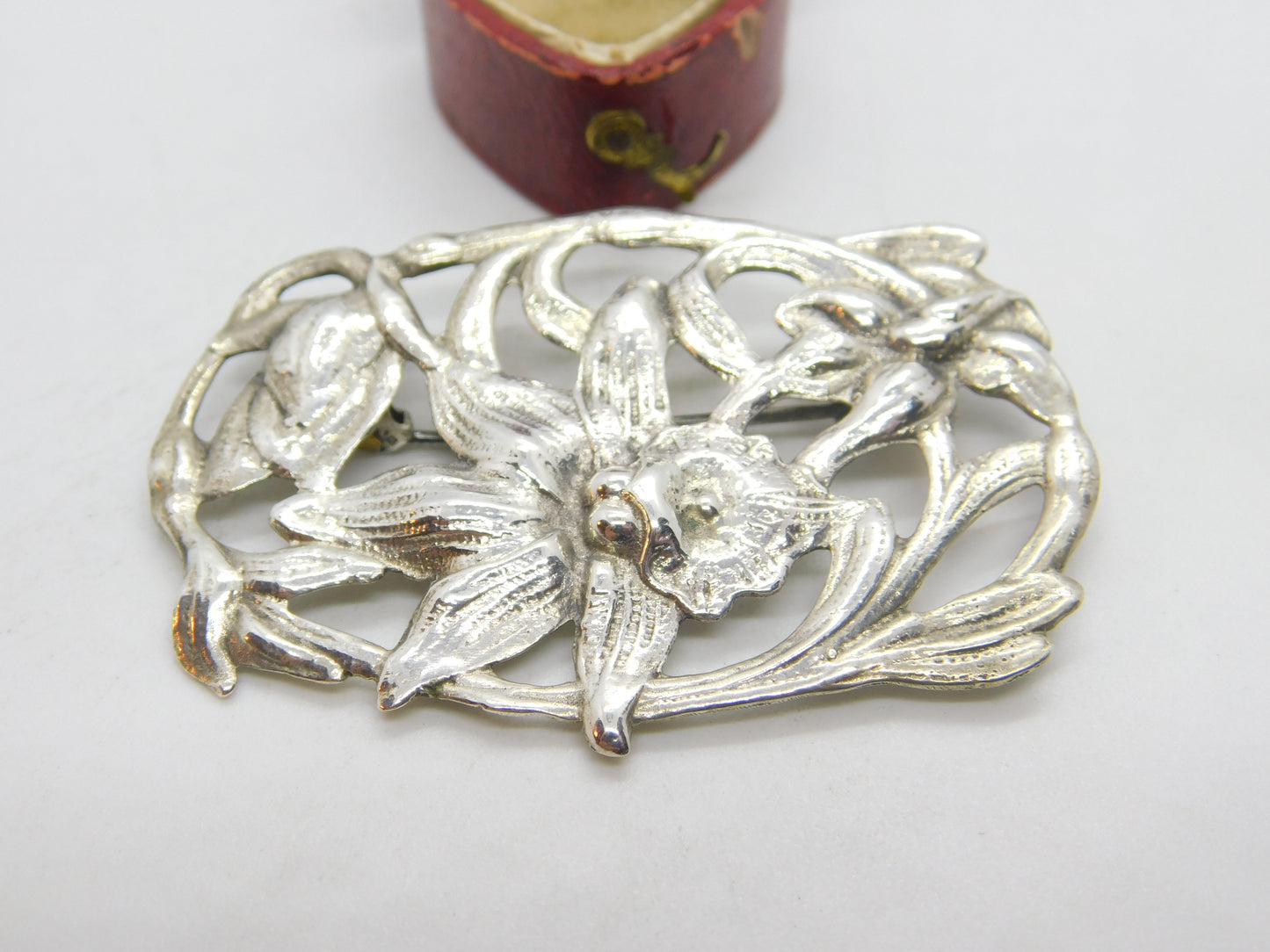 Australian Sterling Silver Daffodil Brooch Pin Antique c1920 Art Deco