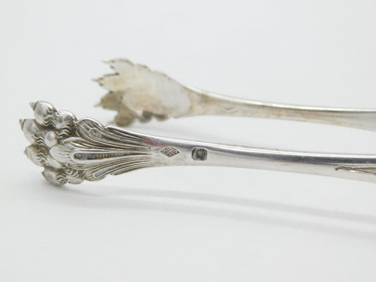 Victorian French Sterling Silver Floral Bear Claw Sugar Tongs Antique c1840