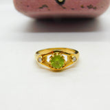 18ct Yellow Gold, Peridot & 0.1ct Diamond Art Nouveau Style Ring Vintage c1970