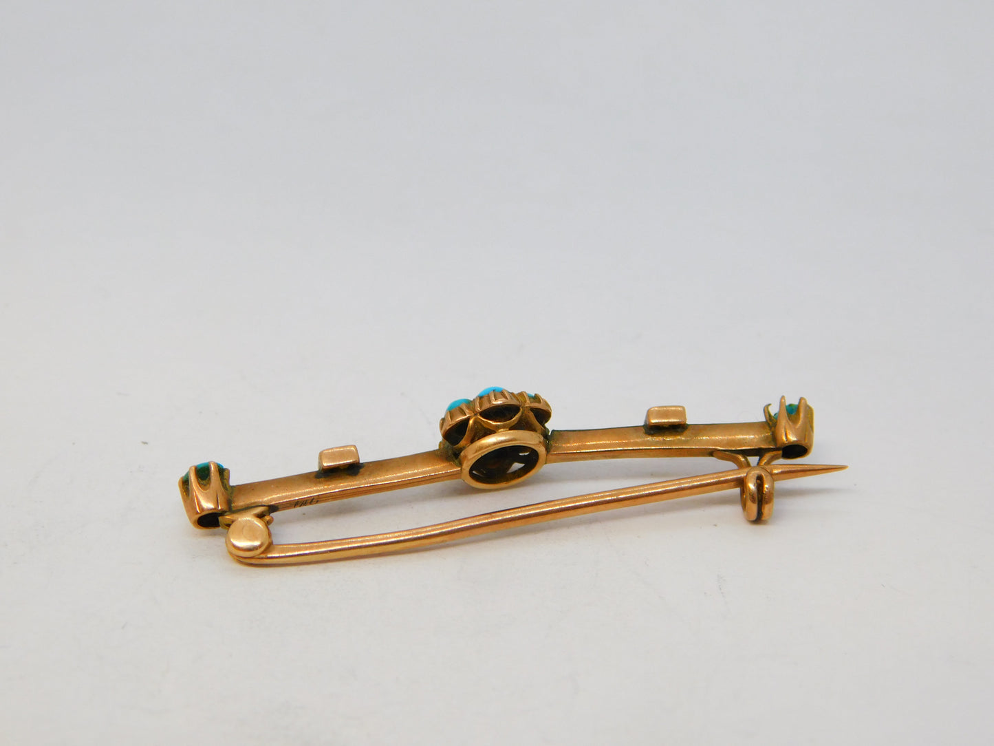 Edwardian 9ct Rose Gold, Turquoise & Seed Pearl Sweetheart Brooch Antique c1910