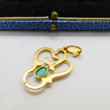 Art Nouveau 10ct Gold & Cabochon Turquoise Lavalier Drop Pendant Antique c1900