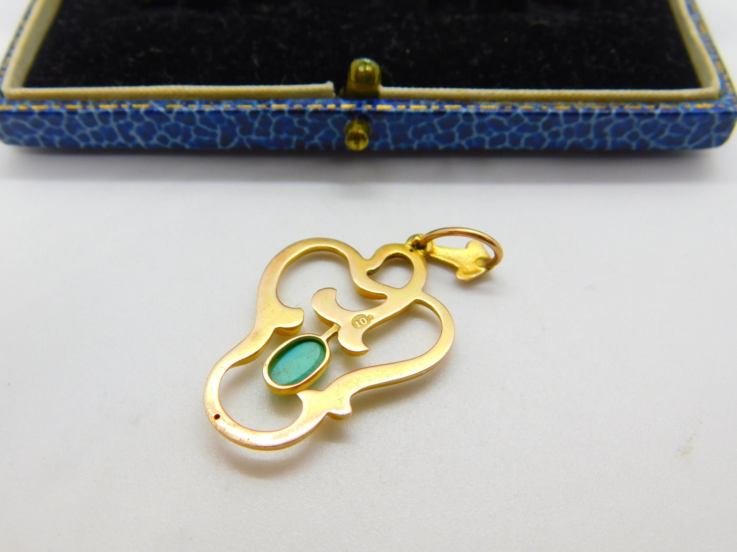 Art Nouveau 10ct Gold & Cabochon Turquoise Lavalier Drop Pendant Antique c1900