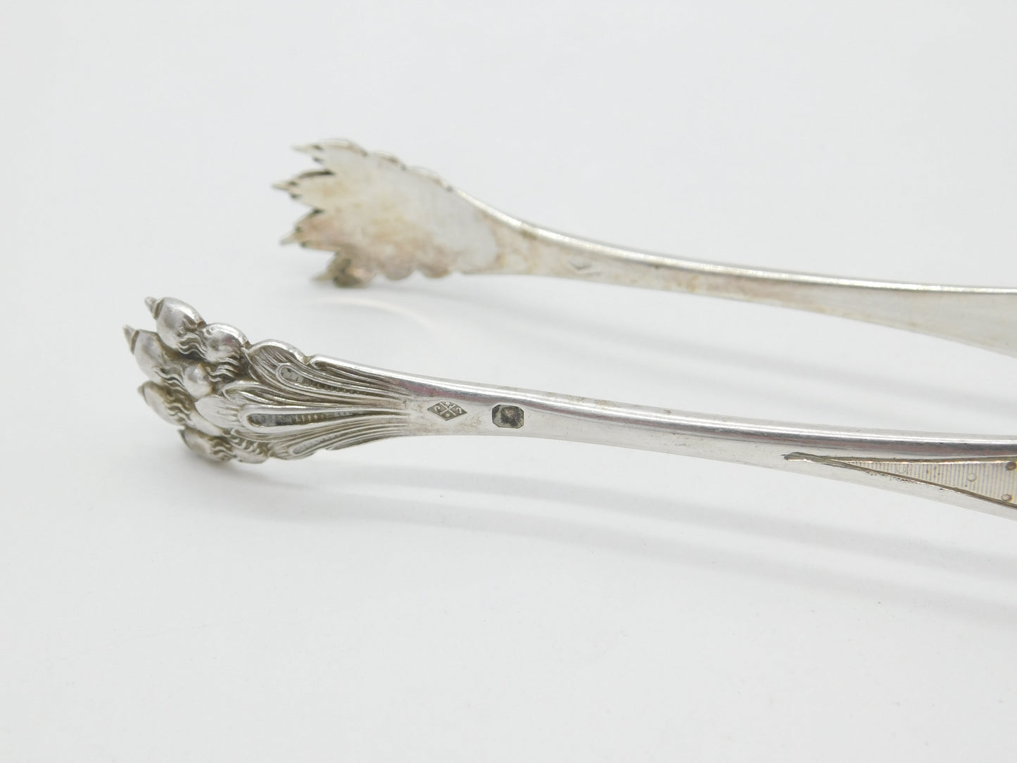 Victorian French Sterling Silver Floral Bear Claw Sugar Tongs Antique c1840