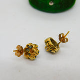Pair of 9ct Yellow Gold, Sapphire & Pearl Floral Stud Earrings Vintage c1970