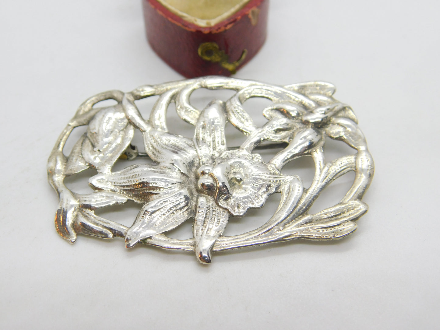 Australian Sterling Silver Daffodil Brooch Pin Antique c1920 Art Deco