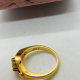 18ct Yellow Gold, Peridot & 0.1ct Diamond Art Nouveau Style Ring Vintage c1970