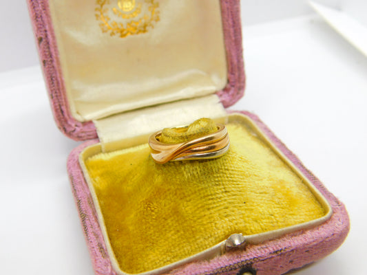 9ct Yellow, Rose, White Gold Tri-Colour Band Ring Vintage c1980 London