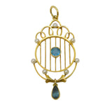 Edwardian 15ct Yellow Gold, Pearl & Blue Topaz Lavalier Drop Pendant Antique