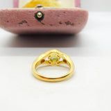 18ct Yellow Gold, Peridot & 0.1ct Diamond Art Nouveau Style Ring Vintage c1970