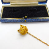 Large Victorian 18ct Yellow Gold & Ruby Eye Fox Mask Stick Pin Antique c1890