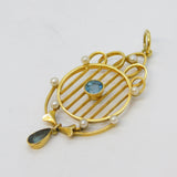 Edwardian 15ct Yellow Gold, Pearl & Blue Topaz Lavalier Drop Pendant Antique
