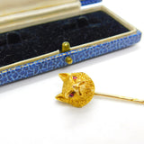 Large Victorian 18ct Yellow Gold & Ruby Eye Fox Mask Stick Pin Antique c1890