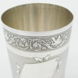Art Nouveau French Sterling Silver Beaker with Bird & Dragon Motif Antique c1890