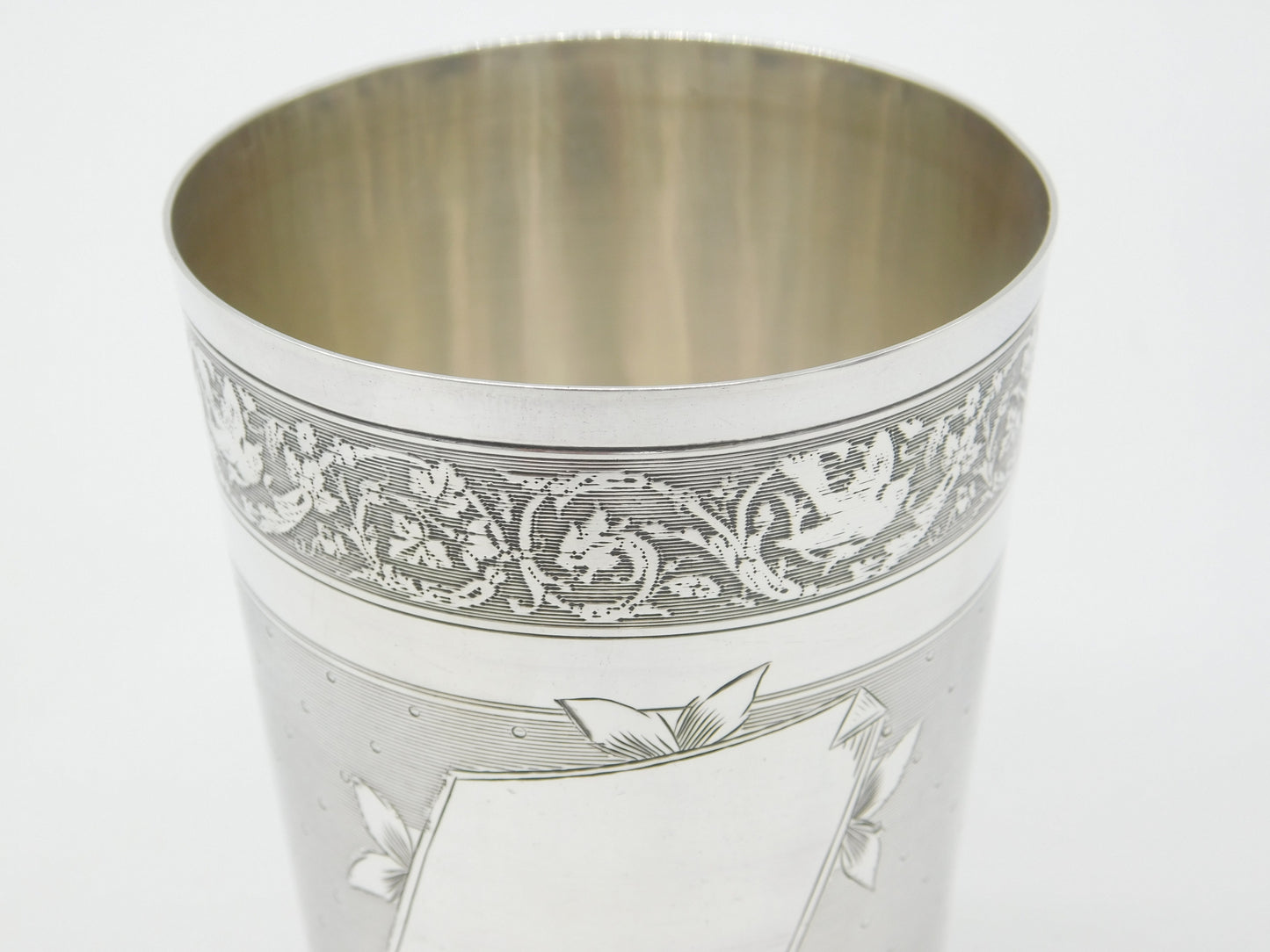 Art Nouveau French Sterling Silver Beaker with Bird & Dragon Motif Antique c1890