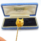 Large Victorian 18ct Yellow Gold & Ruby Eye Fox Mask Stick Pin Antique c1890
