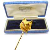 Large Victorian 18ct Yellow Gold & Ruby Eye Fox Mask Stick Pin Antique c1890