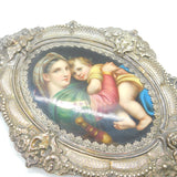 Victorian 800 Silver & Hand Painted Porcelain Holy Water Cistern c1880 Antique