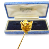 Large Victorian 18ct Yellow Gold & Ruby Eye Fox Mask Stick Pin Antique c1890